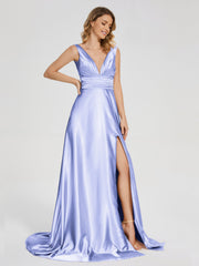 Sweep Train Long Soft Satin Dresses