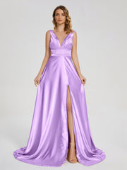 Sweep Train Long Soft Satin Dresses