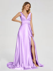 Sweep Train Long Soft Satin Dresses