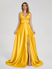 Sweep Train Long Soft Satin Dresses