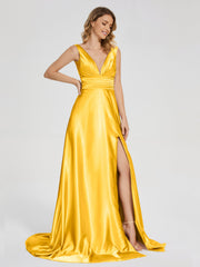 Sweep Train Long Soft Satin Dresses