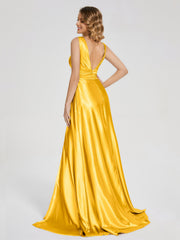 Sweep Train Long Soft Satin Dresses