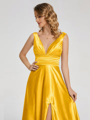 Sweep Train Long Soft Satin Dresses