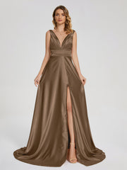 Sweep Train Long Soft Satin Dresses