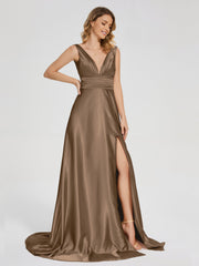 Sweep Train Long Soft Satin Dresses