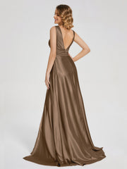 Sweep Train Long Soft Satin Dresses