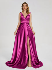 Sweep Train Long Soft Satin Dresses