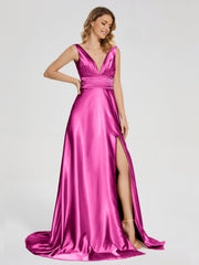 Sweep Train Long Soft Satin Dresses