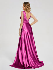 Sweep Train Long Soft Satin Dresses
