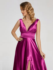 Sweep Train Long Soft Satin Dresses