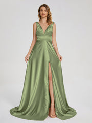 Sweep Train Long Soft Satin Dresses