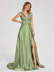 Sweep Train Long Soft Satin Dresses