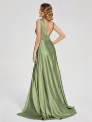 Sweep Train Long Soft Satin Dresses