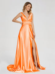 Sweep Train Long Soft Satin Dresses