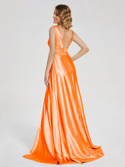 Sweep Train Long Soft Satin Dresses