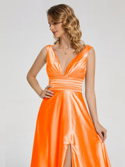 Sweep Train Long Soft Satin Dresses