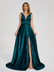 Sweep Train Long Soft Satin Dresses