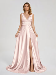 Sweep Train Long Soft Satin Dresses