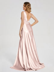 Sweep Train Long Soft Satin Dresses