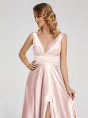 Sweep Train Long Soft Satin Dresses