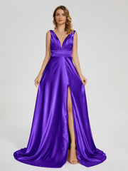 Sweep Train Long Soft Satin Dresses
