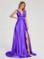 Sweep Train Long Soft Satin Dresses