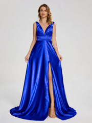 Sweep Train Long Soft Satin Dresses