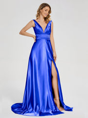 Sweep Train Long Soft Satin Dresses