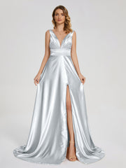 Sweep Train Long Soft Satin Dresses