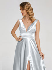 Sweep Train Long Soft Satin Dresses