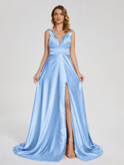 Sweep Train Long Soft Satin Dresses