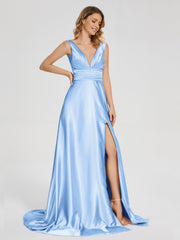 Sweep Train Long Soft Satin Dresses