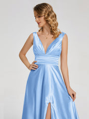 Sweep Train Long Soft Satin Dresses