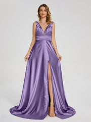 Sweep Train Long Soft Satin Dresses