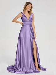 Sweep Train Long Soft Satin Dresses