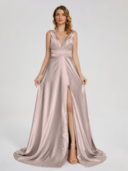 Sweep Train Long Soft Satin Dresses