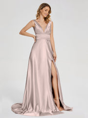Sweep Train Long Soft Satin Dresses