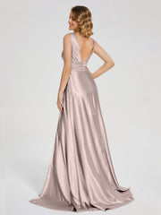 Sweep Train Long Soft Satin Dresses