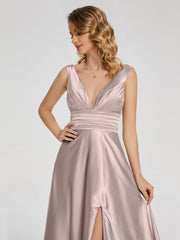 Sweep Train Long Soft Satin Dresses