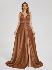 Sweep Train Long Soft Satin Dresses