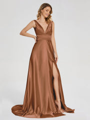 Sweep Train Long Soft Satin Dresses
