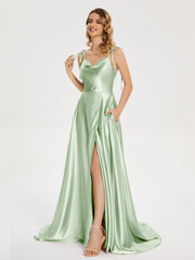 Cowl Court Train Soft Satin Prom Dresses