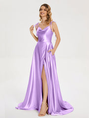 Cowl Court Train Soft Satin Prom Dresses