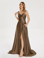 Cowl Court Train Soft Satin Prom Dresses