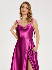Cowl Court Train Soft Satin Prom Dresses