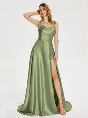 Cowl Court Train Soft Satin Prom Dresses