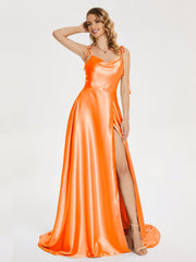 Cowl Court Train Soft Satin Prom Dresses