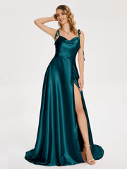 Cowl Court Train Soft Satin Prom Dresses