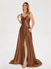 Cowl Court Train Soft Satin Prom Dresses