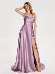 Cowl Court Train Soft Satin Prom Dresses